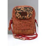 Cappadocia Vintage Kadın Kırmızı Çiçek Desenli Omuz Çantası - Bohem Tarz Mini El ve Telefon Çantası