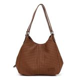 Cappadocia Vintage Kadın PU Deri Günlük Omuz Çantası Üç Bölmeli Hobo - Tote El Çantası (Açık Kahverengi Kapitoneli)