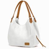 Cappadocia Vintage Kadın PU Deri Günlük Omuz Çantası Üç Bölmeli Hobo - Tote El Çantası (Beyaz)