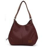 Cappadocia Vintage Kadın PU Deri Günlük Omuz Çantası Üç Bölmeli Hobo - Tote El Çantası (Bordo Kapitoneli)