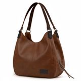Cappadocia Vintage Kadın PU Deri Günlük Omuz Çantası Üç Bölmeli Hobo - Tote El Çantası (Dumanlı Kahverengi)
