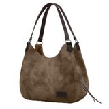 Cappadocia Vintage Kadın PU Deri Günlük Omuz Çantası Üç Bölmeli Hobo - Tote El Çantası (Dumanlı Koyu Kahverengi)