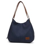 Cappadocia Vintage Kadın PU Deri Günlük Omuz Çantası Üç Bölmeli Hobo - Tote El Çantası (Lacivert Kapitoneli)