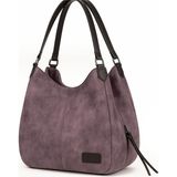 Cappadocia Vintage Myra Kadın Pu Deri Günlük Omuz Çantası Üç Bölmeli Hobo Tote El Çantası - Mürdüm