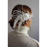 Cappello Design Beyaz Tüylü Düğün Gelin Nikah Tacı, Mercan İnci ve Bijuteri Malzeme