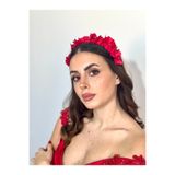 CAPPELLO DESİGN Kırmızı Taç,kırmızı Renkli, Çiçekli Kına Tacı, Lohusa Tacı, Saç Aksesuarı