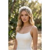 CAPPELLO DESİGN Menekşe Çiçekli Beyaz Taç, Gelin Tacı, Nikah Tacı, Lohusa Tacı
