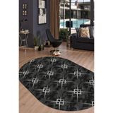 CAPPİO HALI Prizma Desenli Dokulu Siyah Oval Halı (kaymaz Deri Taban Makinada Yıkanabilir 120x150) - Cp1068