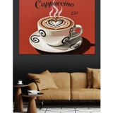 Cappuccino Kahve Fincan Çizimi Dekoratif Kanvas - Mdf Ahşap Tablo