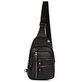 Çapraz Askılı Çanta, Göğüs Çanta, Unisex Siyah Su Geçirmez Vegan Deri Kulaklık Çıkışlı Çapraz Askılı Bel Omuz Göğüs Çanta Bodybag Sling