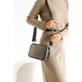 Çapraz Askılı Kadın Omuz Çantası 25*15 cm Vegan Deri Mega Bag Postacı Çanta Suni Deri - 25 x 15 cm - Gri