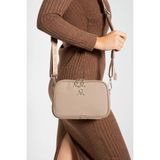 Çapraz Askılı Kadın Omuz Çantası 25*15 cm Vegan Deri Mega Bag Postacı Çanta Suni Deri - 25 x 15 cm - Vizon