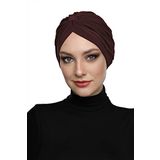Çapraz Bantlı Kahve Hazır Türban Tesettür Havuz Bonesi