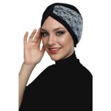 Çapraz Buklet Gri-Lacivert Hazır Türban Tesettür Havuz Bonesi