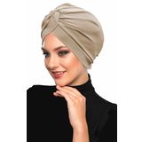 Çapraz Kancalı Bej Hazır Türban Tesettür Dış Ve Havuz Bonesi