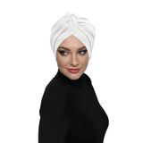 Çapraz Kancalı Krem Hazır Türban Tesettür Dış Ve Havuz Bonesi