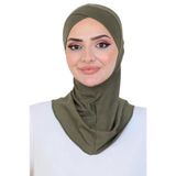 Çapraz Ön Tasarımlı Kadın Spor Hazır Türban Esnek Tek Parça Başörtüsü Haki