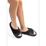 Çapraz Peluş Kadın Ev Terliği Siyah 36/41