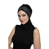 Çapraz Pike Atkılı Astarlı Siyah-Gümüş Hazır Türban Tesettür Bone