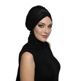 Çapraz Pike Atkılı Astarlı Siyah Hazır Türban Tesettür Bone