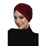 Çapraz Plise Bordo Hazır Türban Tesettür Havuz Bonesi
