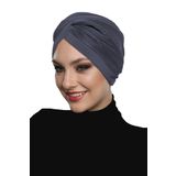 Çapraz Plise Koyu Gri Hazır Türban Tesettür Havuz Bonesi