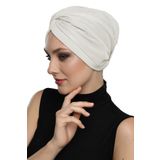 Çapraz Plise Krem Hazır Türban Tesettür Havuz Bonesi