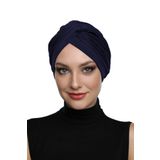 Çapraz Plise Lacivert Hazır Türban Tesettür Havuz Bonesi