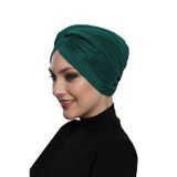 Çapraz Plise Yeşil Hazır Türban Tesettür Havuz Bonesi