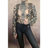 Çapraz Tasarım Uzun Kollu Deri Crop Bağlamalı Büstiyer Harness