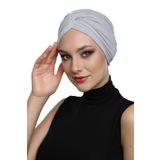 Çapraz W Açık Gri Hazır Türban Tesettür Havuz Bonesi