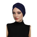 Çapraz W Lacivert Hazır Türban Tesettür Havuz Bonesi