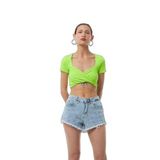 Çapraz Yaka Crop Bluz Yeşil