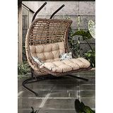 Capri Swing Bodrum Double Çiftli Rattan Bahçe Balkon Salıncağı Açık Kahve