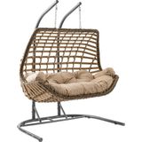Capri Swing Cunda Çiftli Rattan Bahçe Salıncağı | Balkon Salıncağı - Açık Kahverengi