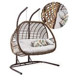 Capri Swing Oylat Çiftli Rattan Bahçe Balkon Salıncağı Açık Kahve