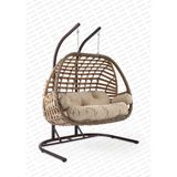 Capri Swing Oylat Çiftli Rattan Bahçe Salıncağı | Balkon Salıncağı - Açık Kahverengi