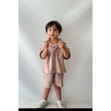 Caps Store Erkek Çocuk Keten Gömlek ve Şort Takım Kahverengi - 5 - 6 Yaş