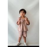 Caps Store Erkek Çocuk Keten Gömlek ve Şort Takım Kahverengi - 9 - 10 Yaş