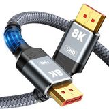 Capshi VESA Sertifikalı DisplayPort Kablosu 1.4, 8K DP Kablo 10 FT (8K@60Hz, 4K@144Hz, 2K@240Hz) HBR3 Desteği 32.4Gbps, HDCP 2.2, HDR10 FreeSync G-Sync Oyun Monitörü 3090 Grafik PC için (Gri)
