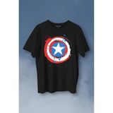 Captain America Kaptan Amerika Kalkan Logo Baskılı Tişört Unisex T-Shirt - Siyah