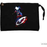 Captain America Mjolnir And Shield Siyah Clutch Astarlı Cüzdan / El Çantası - 25x18cm
