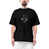 Captain America Mjolnir Black And White Oversize Siyah Tişört - XL