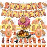 Capybara Doğum Günü Partisi Malzemeleri Capybara Parti Dekorasyonları Capybara Happy Birthday Afişi, Pasta Süsü, Cupcake Süsü, Balonlar içerir