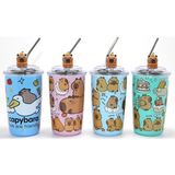 Capybara Figürlü Isı Muhafazalı Metal Pipetli Paslanmaz Çelik Kupa