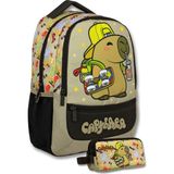 Capybara (Kahverengi - Bej) Erkek Çocuk Kaykay Baskılı Ilkokul Çantası ve Kalemlik Seti - SETCPB6200C - Siyah