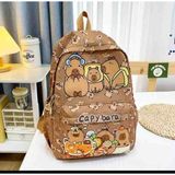 Capybara Karikatür Baskılı Okul Cantasi - Kahverengi - Bej - 29cm-13cm-42cm