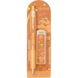 Capybara Kawaii Uçlu Kalem Seti | 0.7mm Uçlu Kalem + Yedek Uç | Sevimli Okul Kırtasiye Hediye - Sarı - Turuncu