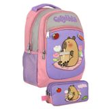 Capybara Kız Çocuk İlkokul Sırt Çantası Ve İki Gözlü Kalemlik Seti - Mor - Pembe - Setcpb5233c