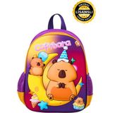 Capybara Lisanslı Çocuk Okul Sırt Çantası – Eva Ön Yüzeyli, Hafif, Ergonomik, Yan Cepli, Canlı Renk - 32x26x10 - Mor - Turuncu